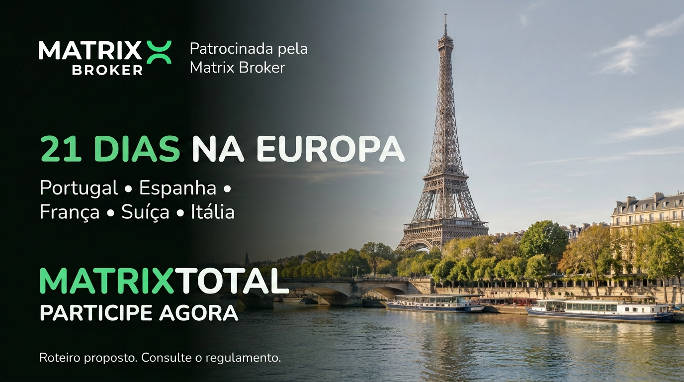 21 dias na Europa, patrocinada pela Matrix Broker. Cupom MATRIXTOTAL. Roteiro proposto, consulte o regulamento.